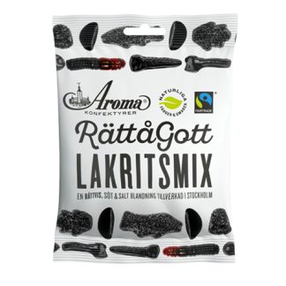 Rättågott lakritsmix. 140 gram. Blandning av salt och söt lakrits.